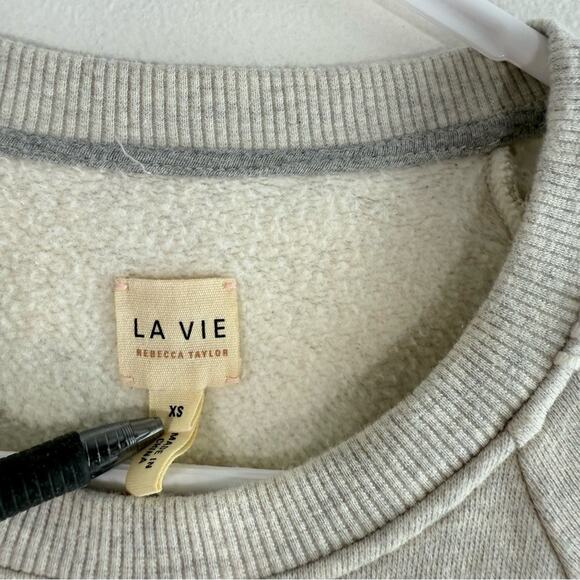 Rebecca Taylor La Vie Gray Sweatshirt White Eyelet Panel Flounce Hem Dress XS - Picture 6 of 9